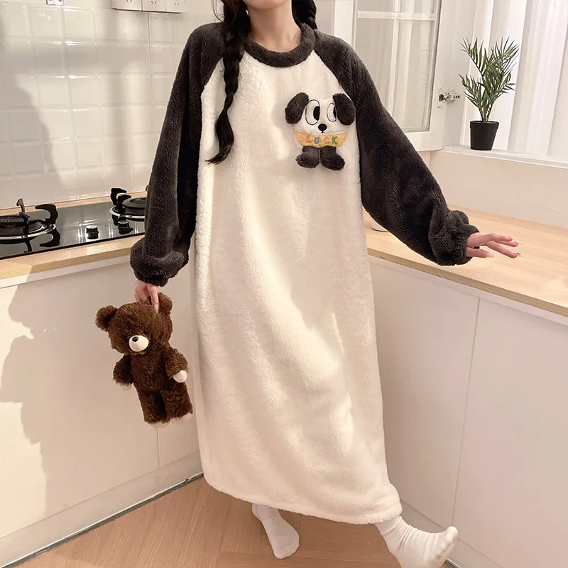 100 кг, зимняя ночная рубашка большого размера, женский фланелевой халат с героями мультфильмов, домашняя одежда, длинная пижама с длинными рукавами, плотная домашняя одежда из кораллового флиса