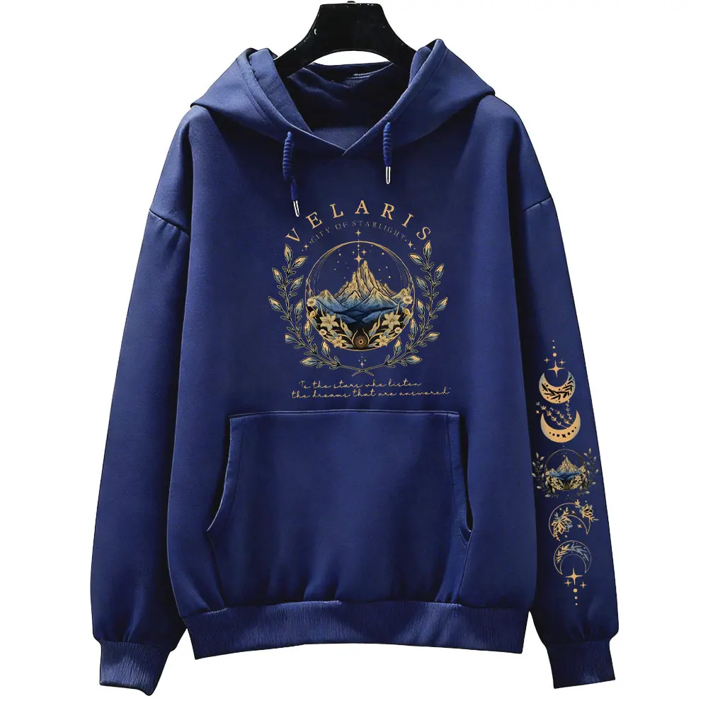 سويت شيرت ACOTAR Velaris Sarah J Maas بأكمام مطبوعة مع قلنسوة Feyre Archeron Rhysand High Lord بلوفر بكتف منسدل بدلة رياضية