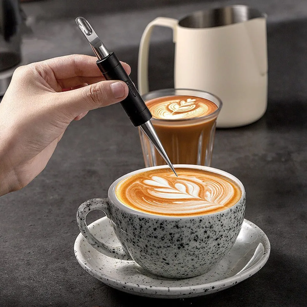 Stainless Steel Coffee Decorating Art Pen Wooden Handle Latte Pull Flower Needle Barista Tool Coffee Accessories Modeling Tool