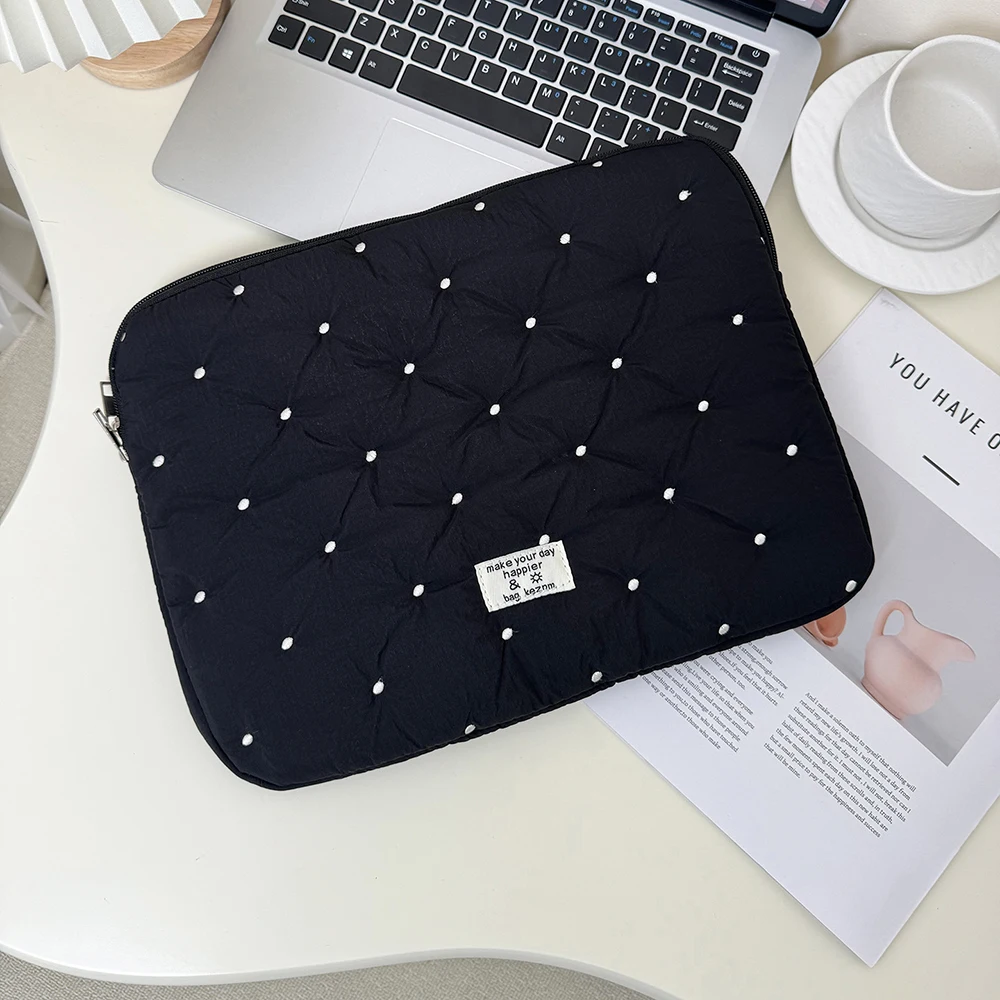 

Laptop Sleeve Tablet Case 11 13 15 Inch, Embroidered Dot Pattern Padded Inner Bag for iPad MacBook, Notebook Protective Cover