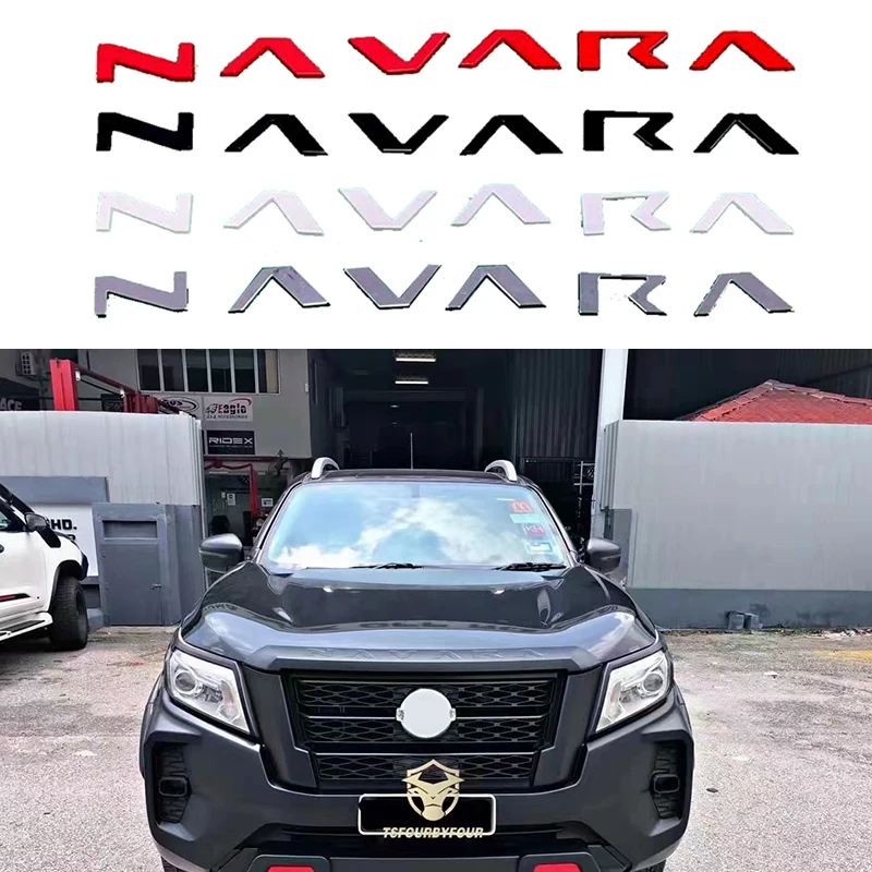 Pegatina ABS de tamaño Original con pegamento, estilo cromado para Nissan Navara NP300 2021, Logo superior de rejilla, parrilla con letras, emblema 3D NP300