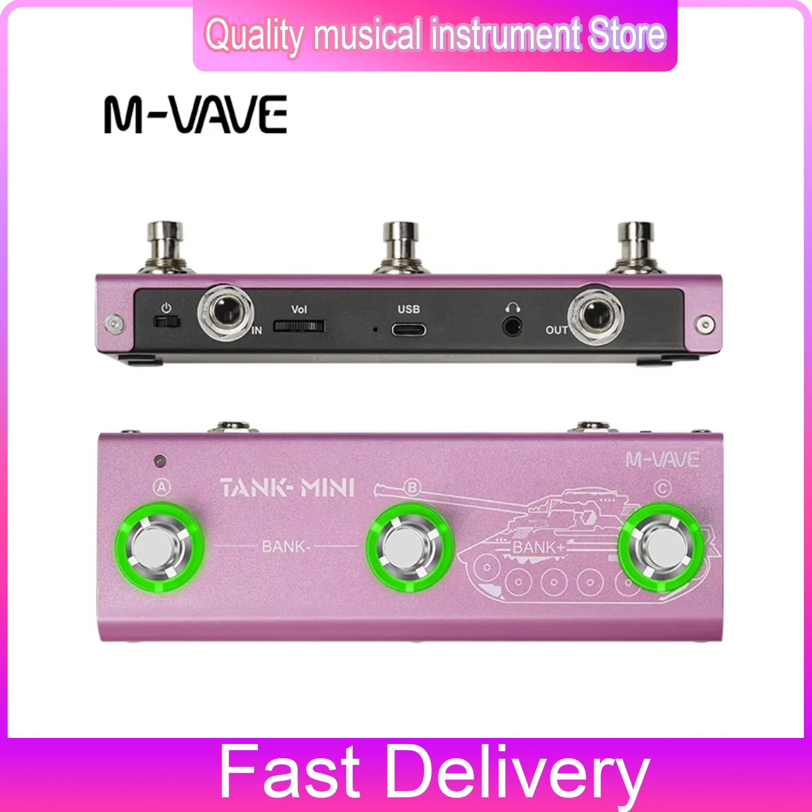 

M-VAVE Tank Мини-эффекты Гитара Бас Педаль Поддержка ИК-записи и OTG Встроенный усилитель/Mod/Cab/Задержка/FX и детали эффектов реверберации