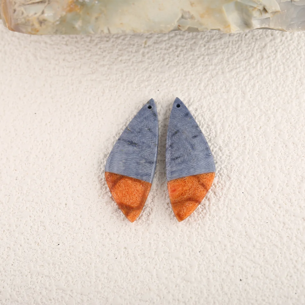 

Semiprecious Natural Stone Nugget Handmade Orange Coral&Blue Coral Fashion Jewelry Earrings Accessories 38x15x5mm 7g