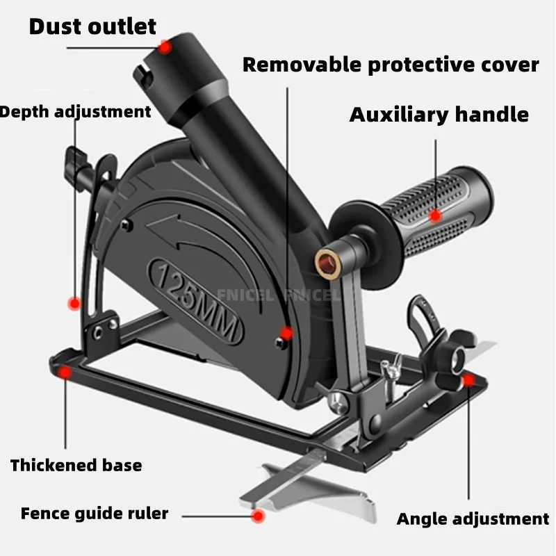 Dust Free 45° Adjustable Cutting Depth Positioning Bracket Angle Grinder Retrofit Cutting Machine Slotting Base for 100-125MM