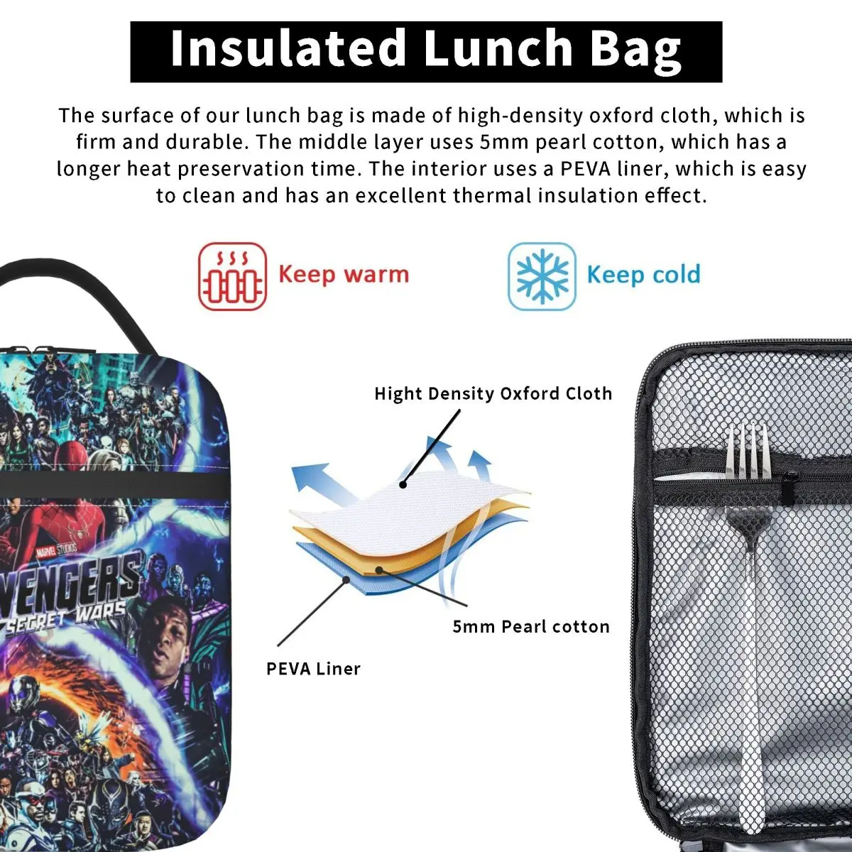 The Avengers Heros Hero Thermal Insulated Lunch Bags for Picnic Portable Food Bag Container Cooler Thermal Lunch Box