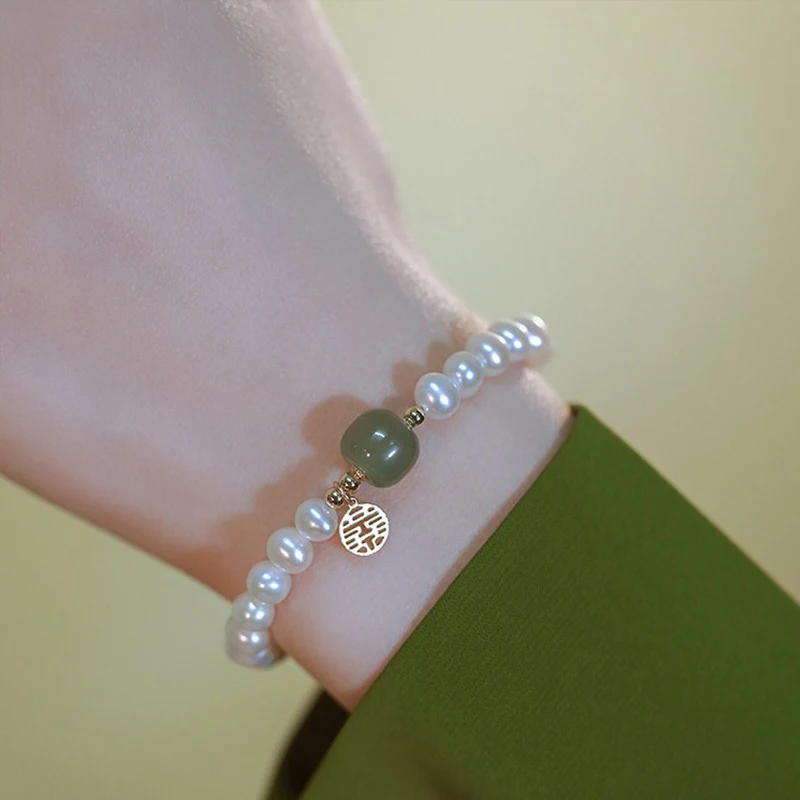 Elegant Sweet Wrist Chain Bracelet Daily Jewelry Fashionable Exquisite Green Hotan Jade Green Hand String For Women