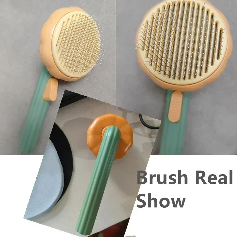 Pumpkin Pet Brush Self Cleaning Slicker Brush for Shedding Dog Cat Grooming Comb Removes Loose Underlayers and Tangled Hair