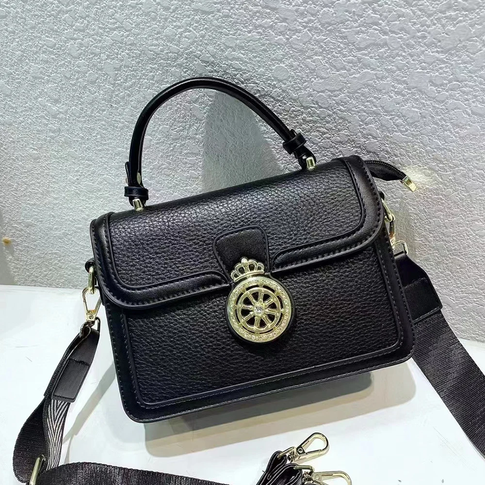 High Quality Fashionable Metal Buckle Contrasting Color Square Women's Commuting Crossbody Bag Handbag with Shoulder Straps