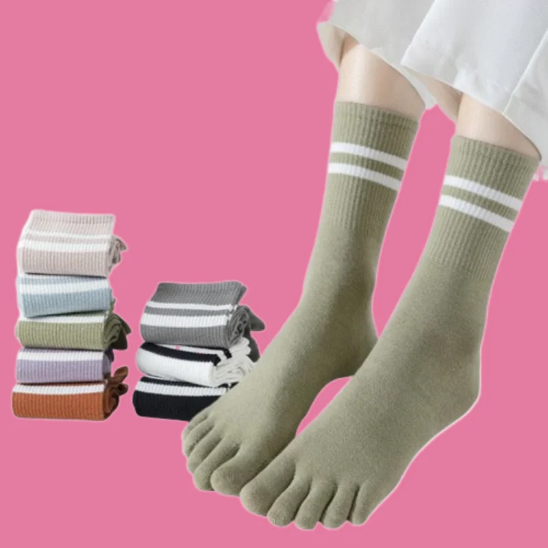 

1/3 Pairs High Quality Five-finger Women's Mid-tube Socks Cotton Socks Split-toe Long Tube Sports Non-slip Winter Women's Socks