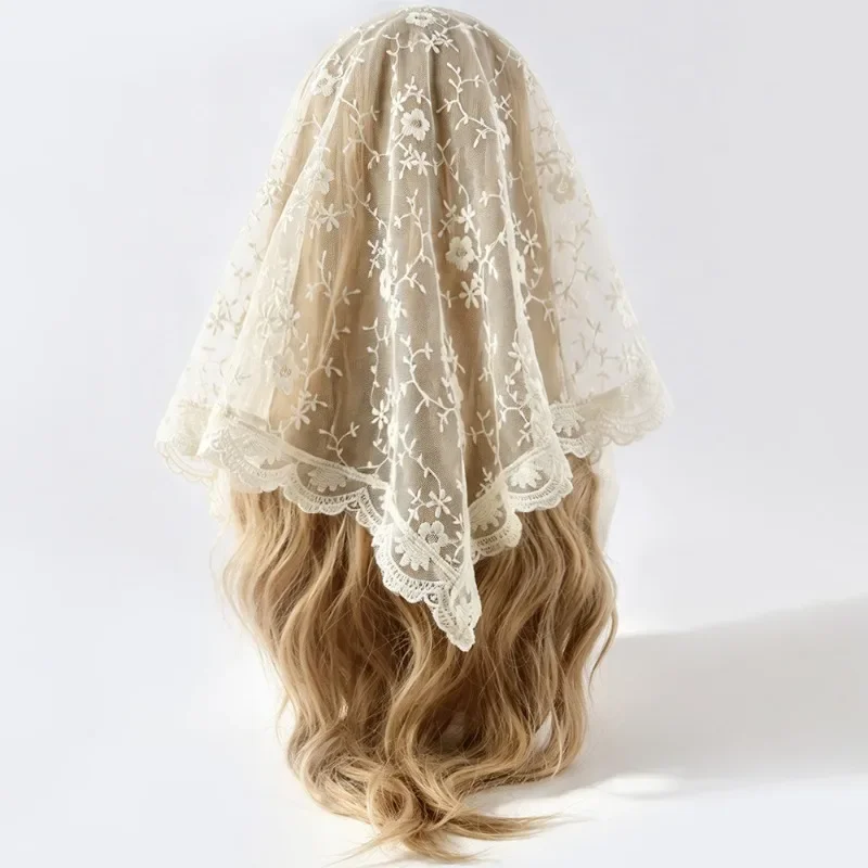 French white lace headscarf temperament sweet triangle scarf headscarf spring and summer seaside photo headgear hair accessories