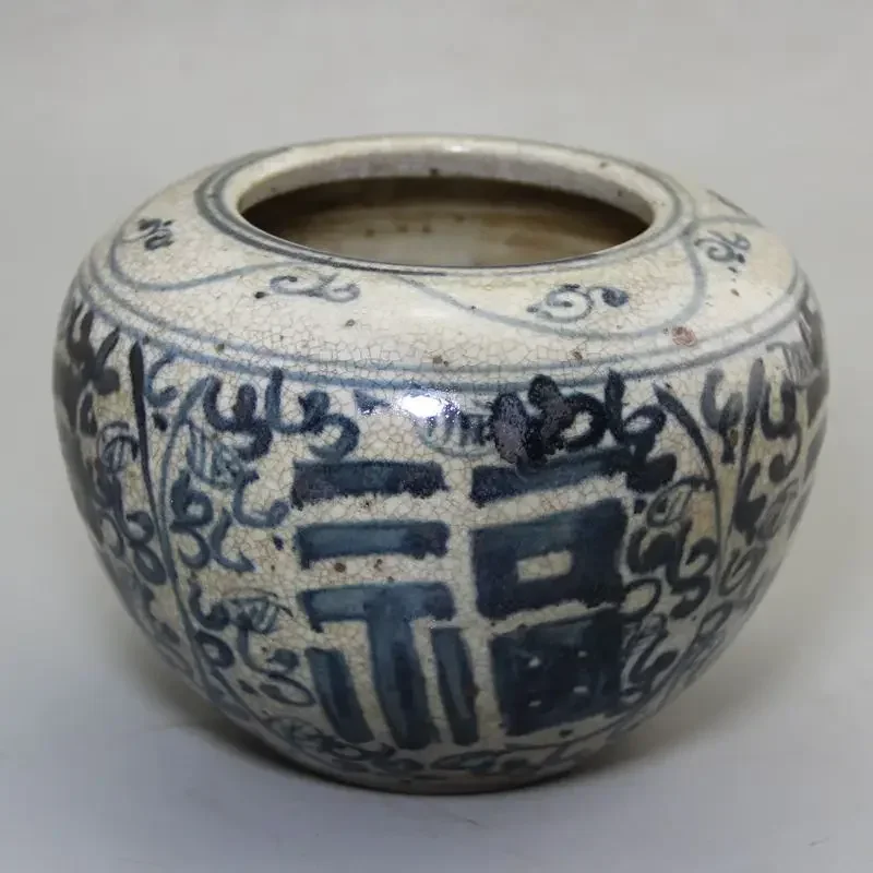 Exquisite Chinese Classical Antique Collection Home Decoration Blue and White  Fu Porcelain Pot Jar Painted