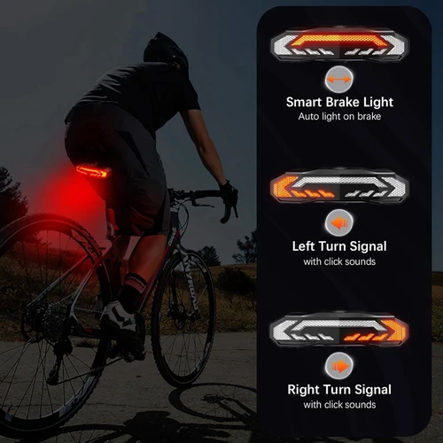 Imagen 2 del producto Luz trasera de bicicleta inteligente superior con señal de giro y luz de freno alarma antirrobo para bicicleta con control remoto, luz trasera de bicicleta impermeable IP65