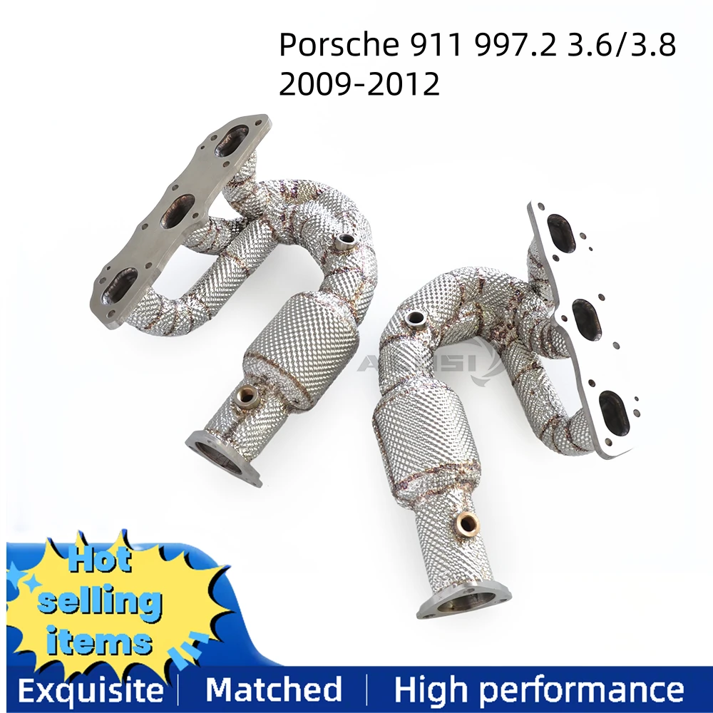 

High flow exhaust manifold used in Porsche 911 997.2, 3.6/3.8, 2009-2012 exhaust system catalytic converters