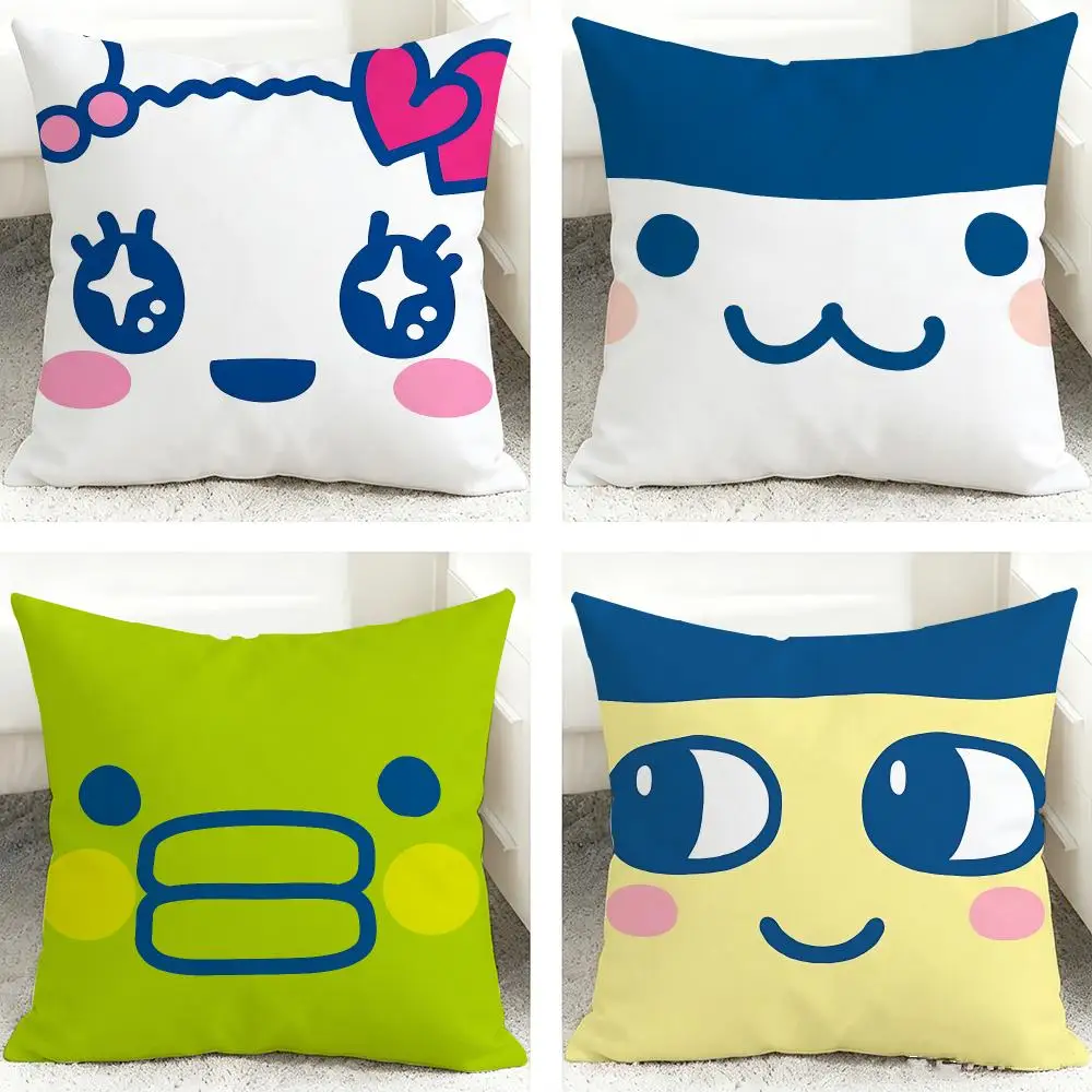 T-Tamagotchi Cute Face Cushion Cover 40x40cm Square Decorative Sofa Cushion Cover Bedroom Living Room Home Decor Gift