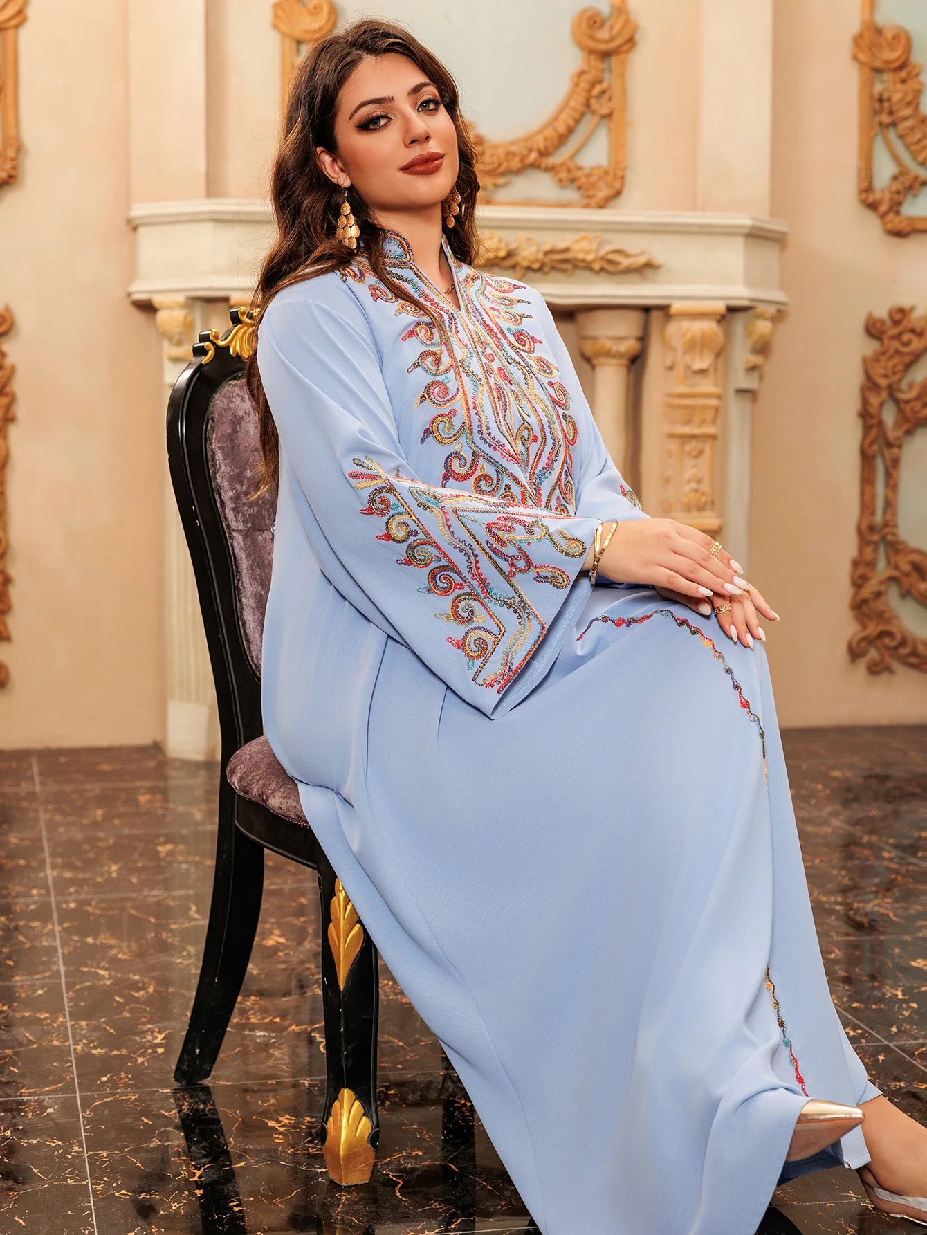 Ramadan Abayas for Women Muslim Embroidery Maxi Dress Dubai Kaftan Turkey Arab Robe Eid Djellaba Caftan Marocain Femme Jalabiya