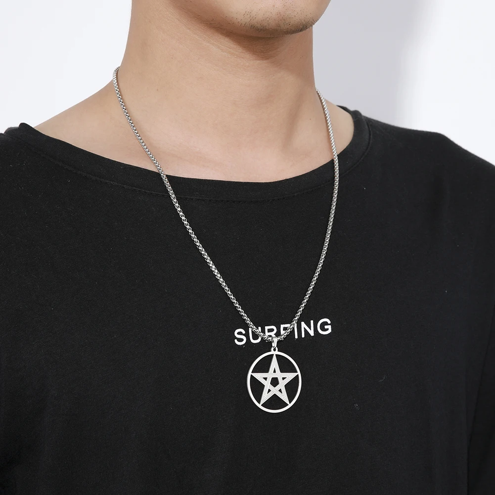 Satan Pentagram Pendant Stainless Steel Necklace Retro Antique Star Chain for Men Boyfriend Party Summer Must-Have Jewelry Gift