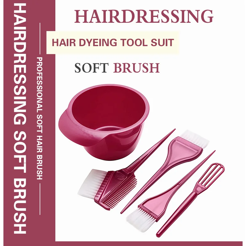 

5Pcs Hair Dye Brushes Bowl Set Professional Barber Hair Color Mixing Dyeing Kit Salon Home DIY Coloring Styling Tools Supplies