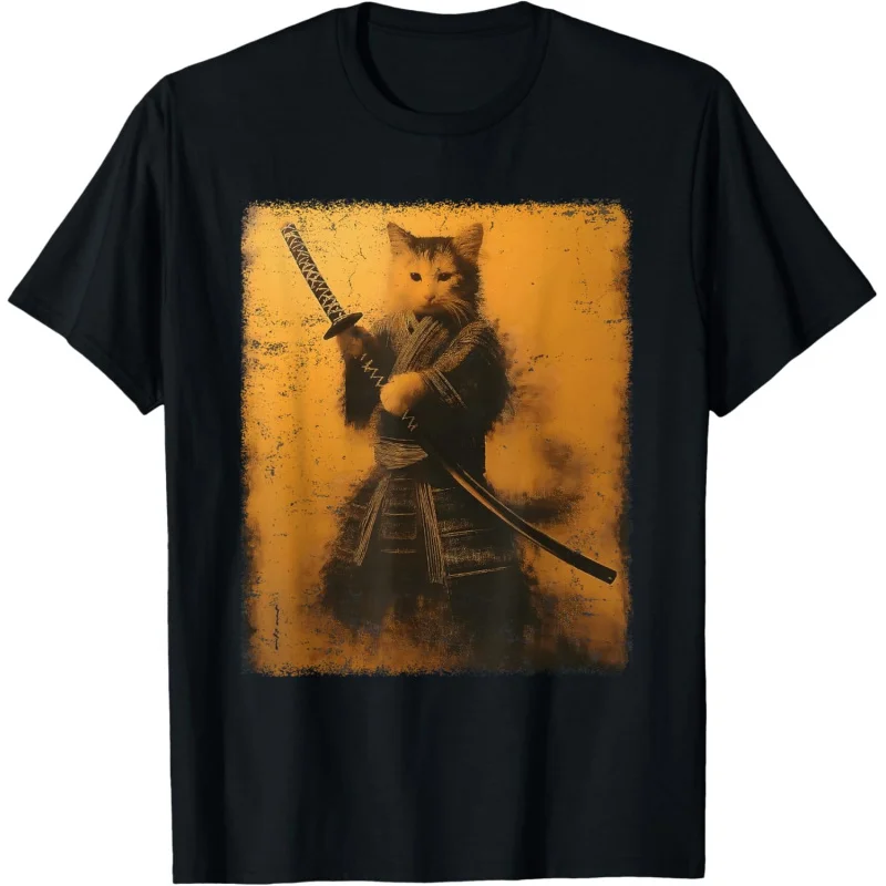 Samurai Cat vintage ukiyo-e warrior art graphic T-shirt