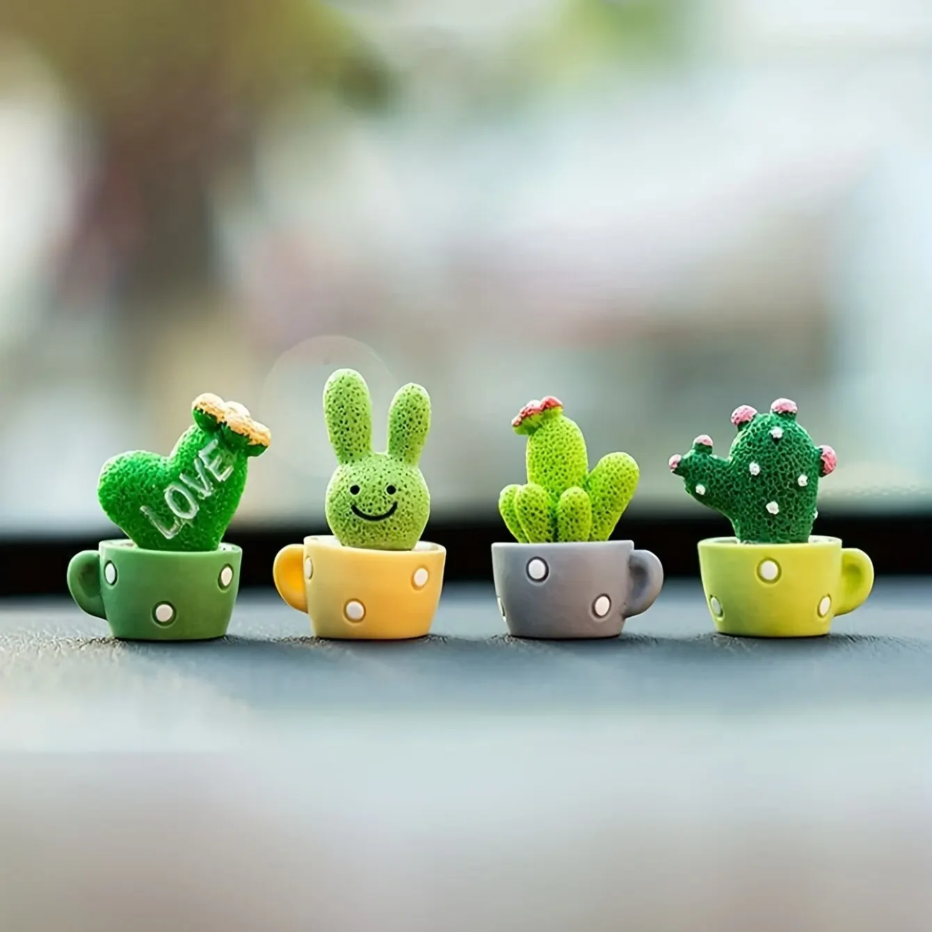 1 Set of 4 Resin Succulent Cactus Mini Green Plant Car Office Home Living Room Crafts