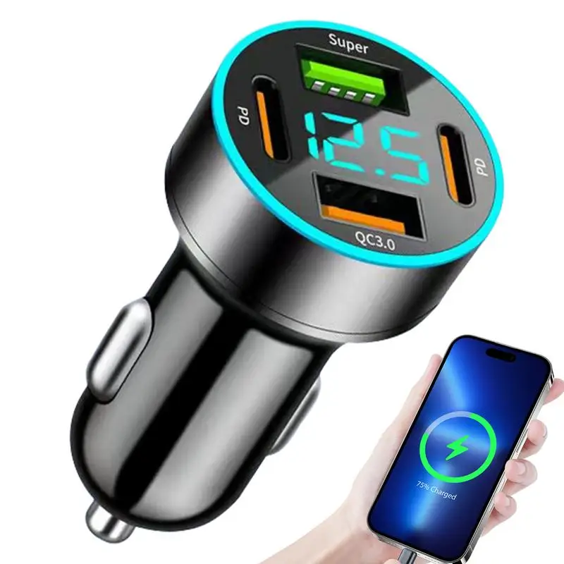 66W Quick Charge Car Phone Charger PD+QC3.0 4 Ports USB Fast Charging Cigarette Lighters Adapter Socket For Phones And Tablets