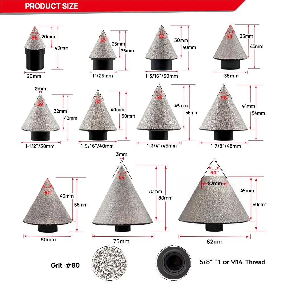 1 Máy Tính Đường Kính 35/50/82Mm Kim Cương Chamfer Xay Bit Chamfering Ngón Tay Thái Cắt Cho Gạch Gốm beveling Lỗ 5/8-11 M14 Đường Chỉ May