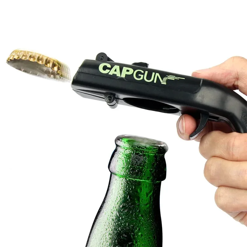 Portable Cap Gun Creative Flying Cap Launcher Bottle Beer Opener Bar Tool Drink Opening Gun Shaped Bottle Lids Shooter Enjoyable