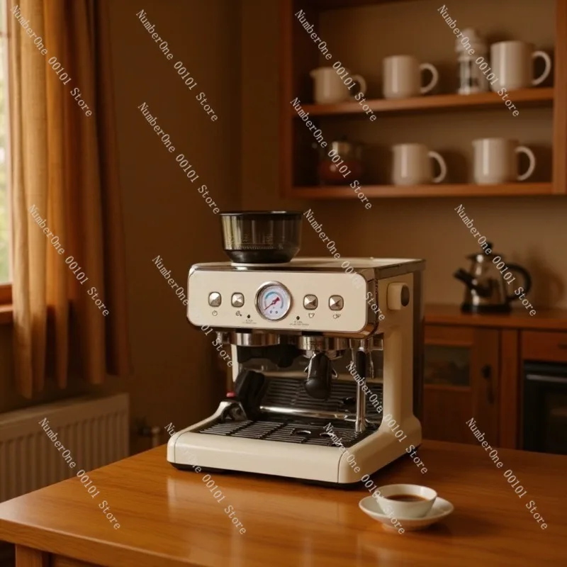 Retro Style Semi Automatic Espresso Coffee Machine with Milk Frother Grinder All in One Italian Home Barista Maker Steam Wand