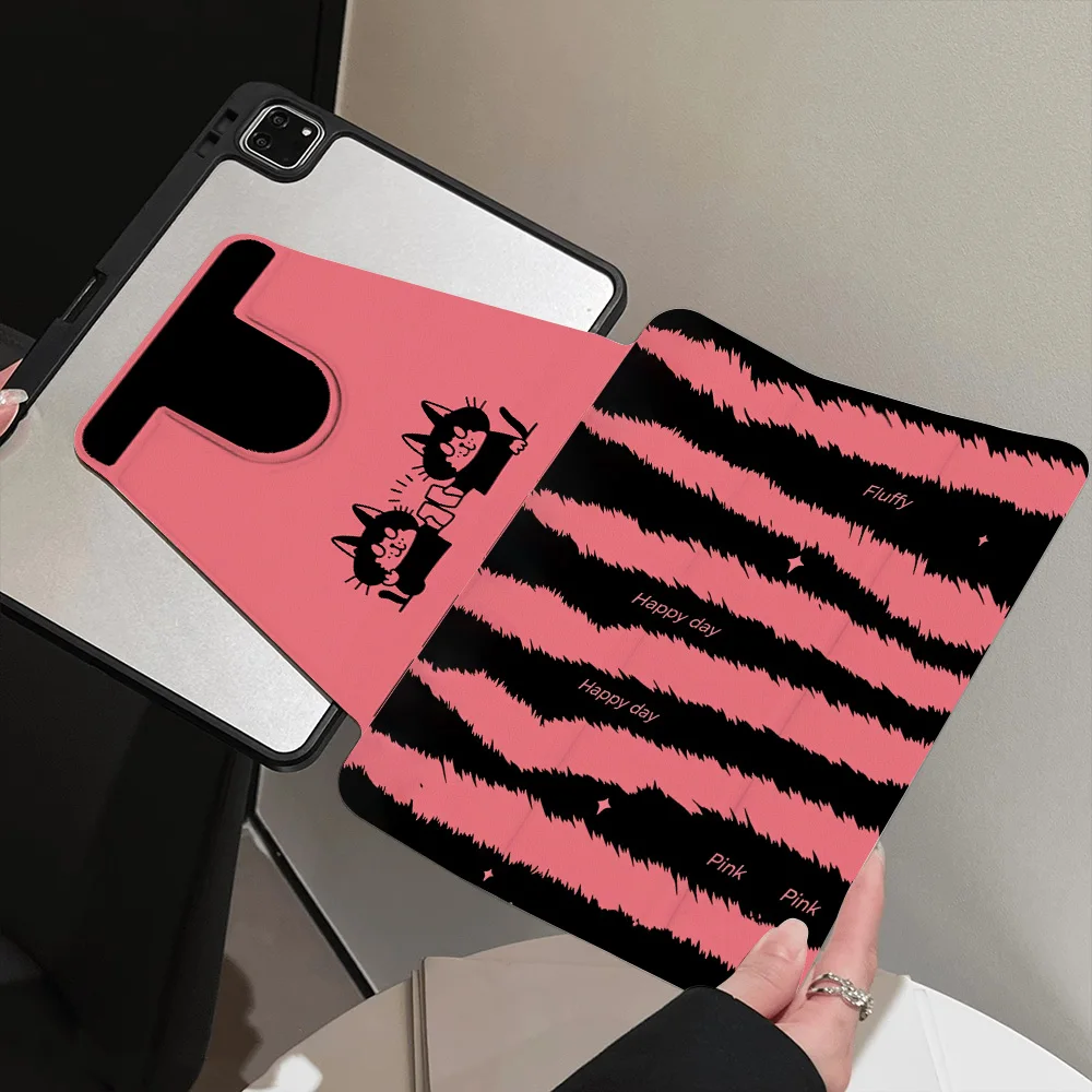 360° Rotatable Tri-Fold for Samsung Galaxy Tab S9 S10 FE A9 A11 S7 Plus Painted Cover Aesthetic Y2K Pink‑Black Zebra Stripe