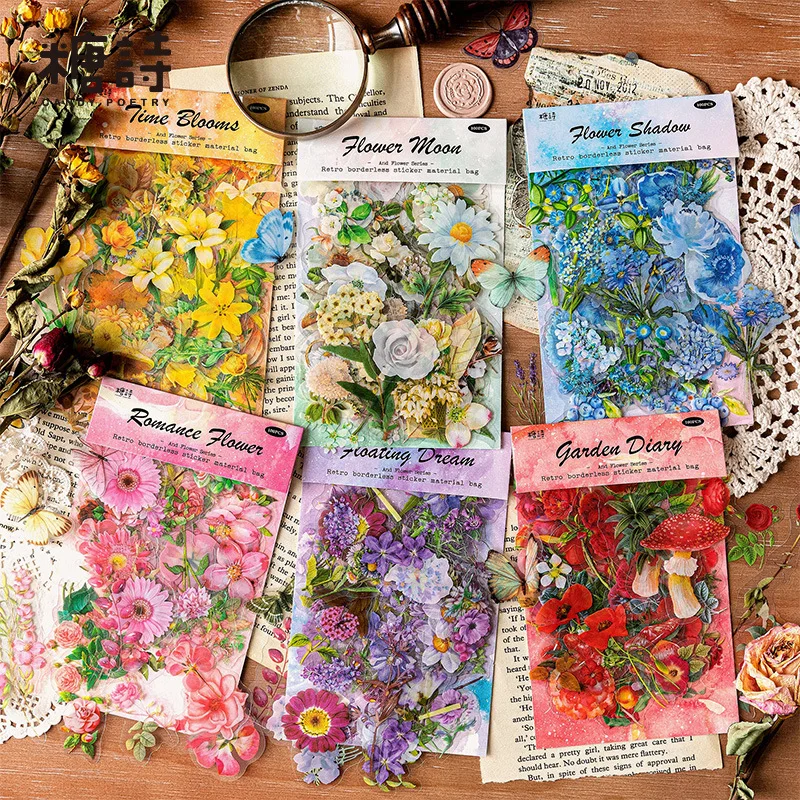 1pack/100pcs Classic Vintage Botany Collage Paper stickers, Dried Flower Specimen & Foliage Patterns for Scrapbook Layout