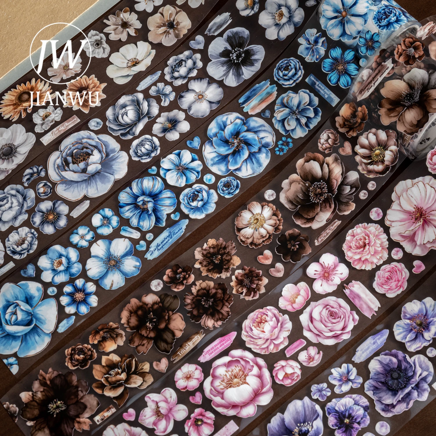 JIANWU 50mm*200cm Flower Rest in Peace Series Vintage Floral Landscape Material Collage Tape Creative DIY Journal Stationery