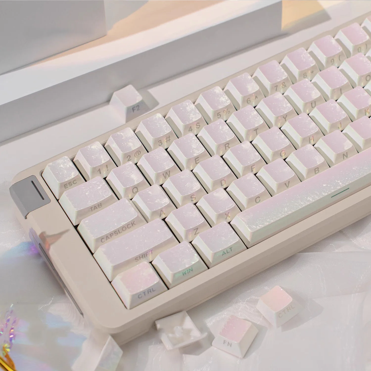 Белый морозный колпачок для клавиатуры, оригинальный заводской АБС-пластик, морозная иллюзия, металлическая текстура, боковая гравировка, полупрозрачный механический колпачок для клавиатуры 61, 68 75