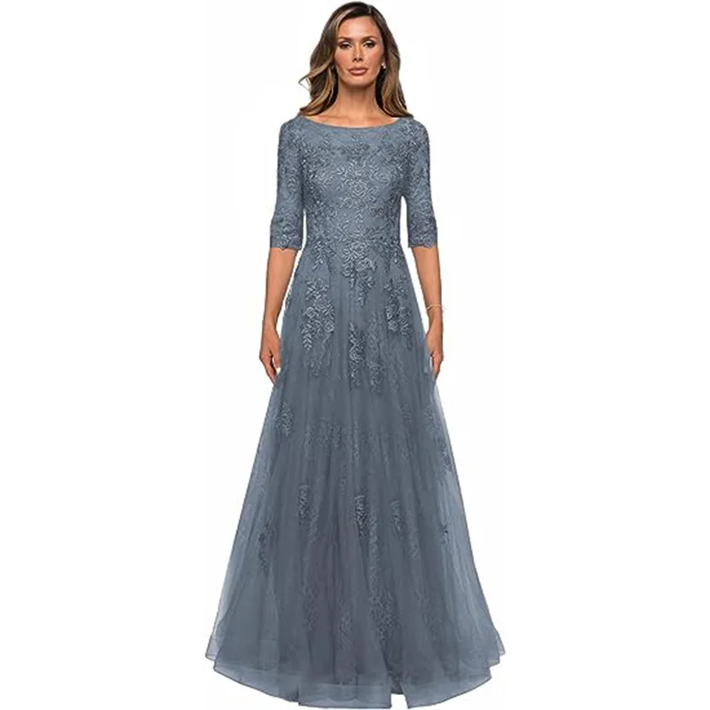 Lace Applique A Line With 3/4 Sleeves Mother Of The Bride Dress Long Chiffon Wedding Guest Dresses Vestido De Festa Longo