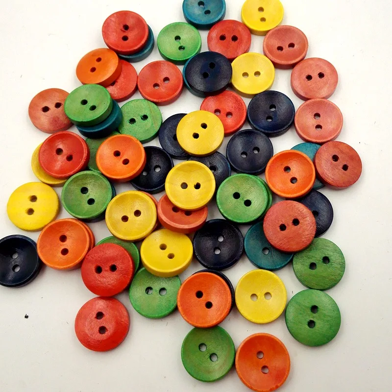 

15Mm bowl-shaped wooden buttons, Macaron color two-eye buttons, 100 in a pack.