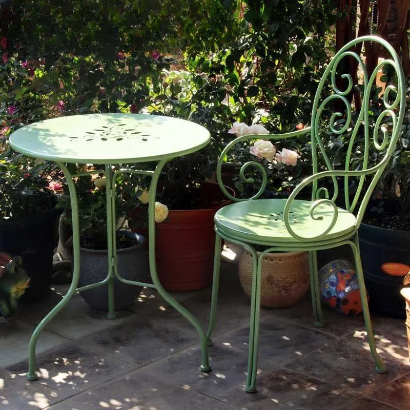 Wrought iron balcony table and chairs, outdoor garden, French pastoral terrace, courtyard leisure, small fresh chairs