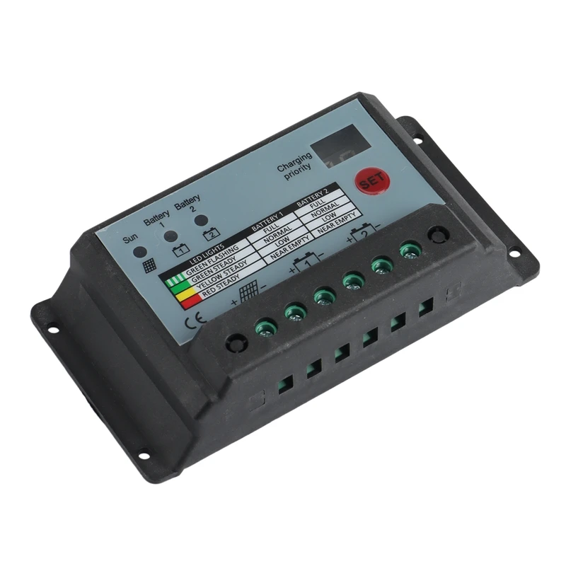 デュアルバッテリーソーラー充電コントローラー、レギュレーター、12vまたは24vバッテリーに適しています、20A