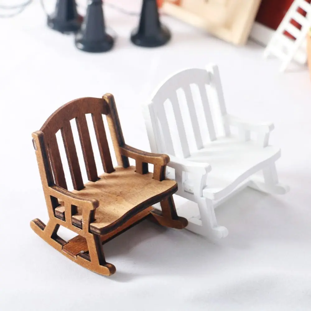 Pretend Play Toys Realistic Mini Rocking Chair Miniature Wood Dollhouse Chairs Vivid Retro Swing Rocking Chair Model Kid Toy