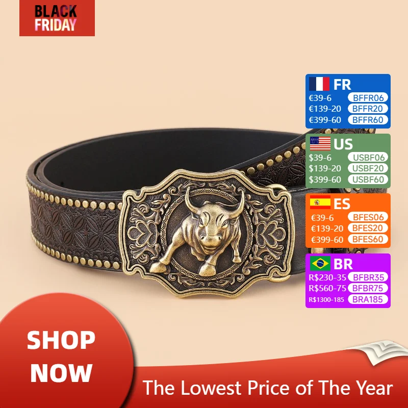 

Punk Western Cowboy Bullhead Big Board Buckle Belts for Men Retro Embossed PU Leather Jeans Waist Belt Clothing Accessories Gift