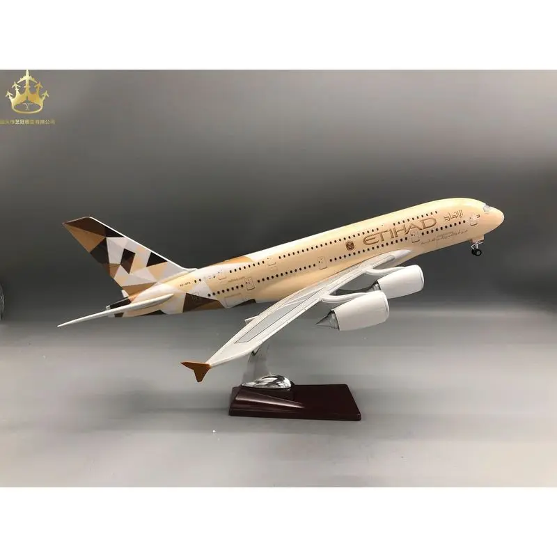 380 Etihad Double Door Airplane Model 46cm with Lights and Wheels Simulation Static Model