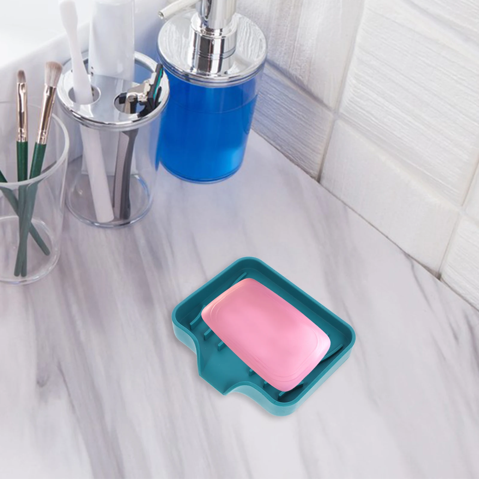 

3pcs Silicone Soap Holder Drain Tray Bathroom Storage Rack Drying Design for Kitchen Faucet Countertop Shower Stand
