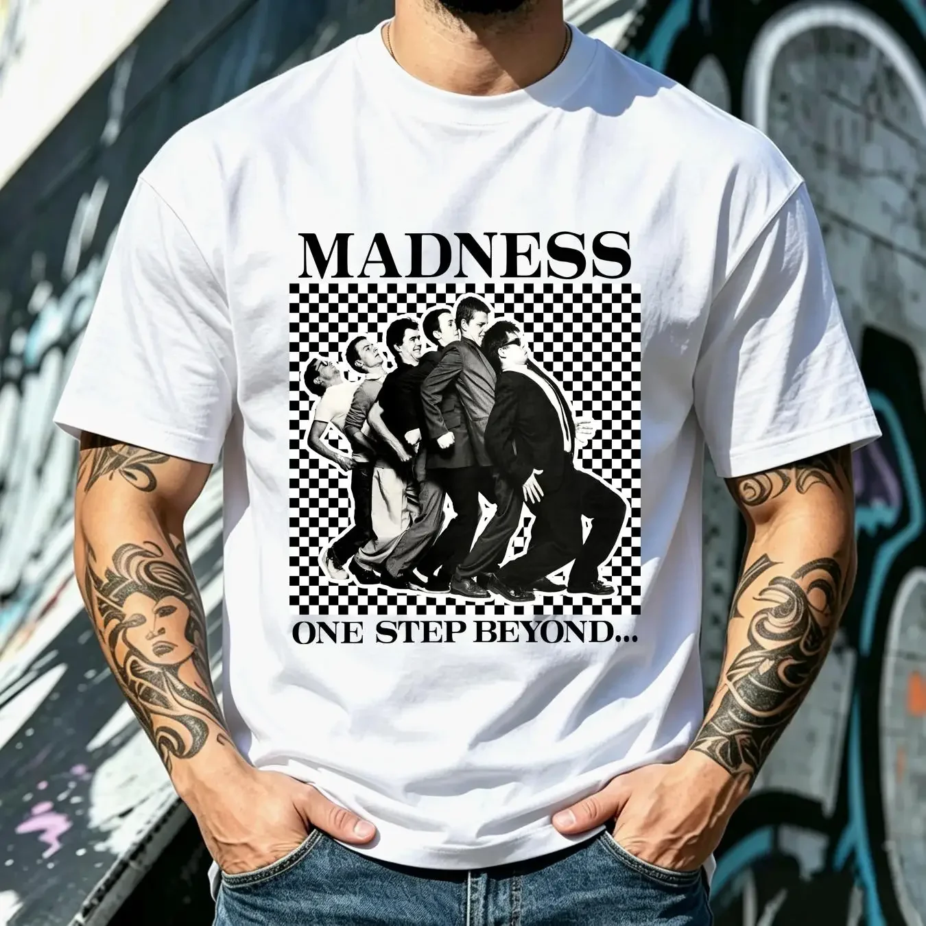 washed T Shirt MADNESS ONE STEP BEYOND WHITE TE5915 vintage Washed Breathable Casual Stylish Comfortable Top For Everyday Wear