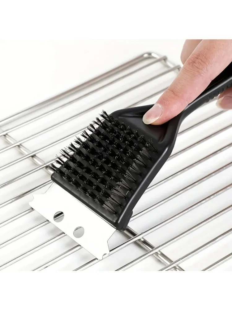 Brosse de nettoyage de gril robuste, poils en acier avec poignée en plastique pour le nettoyage en profondeur du barbecue, accessoires portables 1 pièce