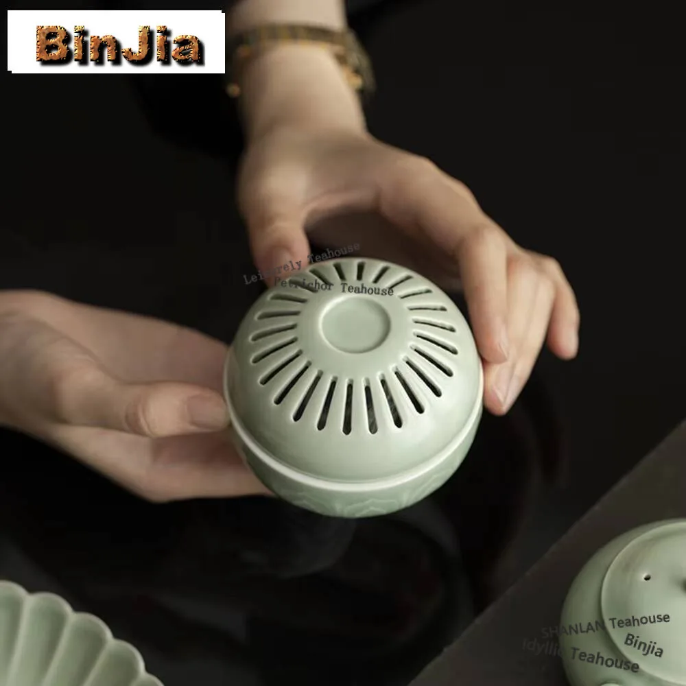 Handmade Bean Green Glaze Incense Holder Vintage Lotus Petal Incense Burner Stand For Incense Aromatherapy Smell Distributor