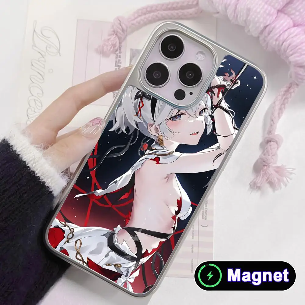 

Wuthering Waves Camellya Phone Case for iPhone 17 16 15 14 13 12 11 Air Pro Max Plus Electroplated Silver Magnet Cover