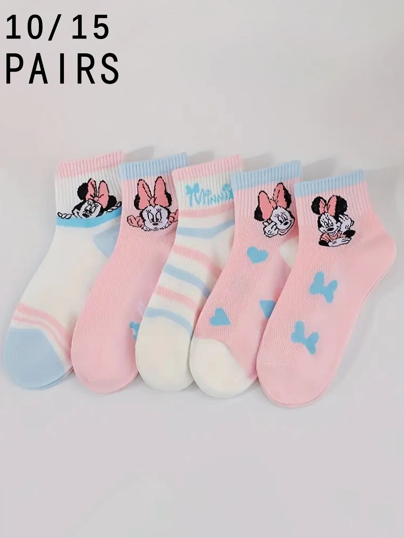 

10/15 pairs of pink Disney spring and summer style socks for young girls