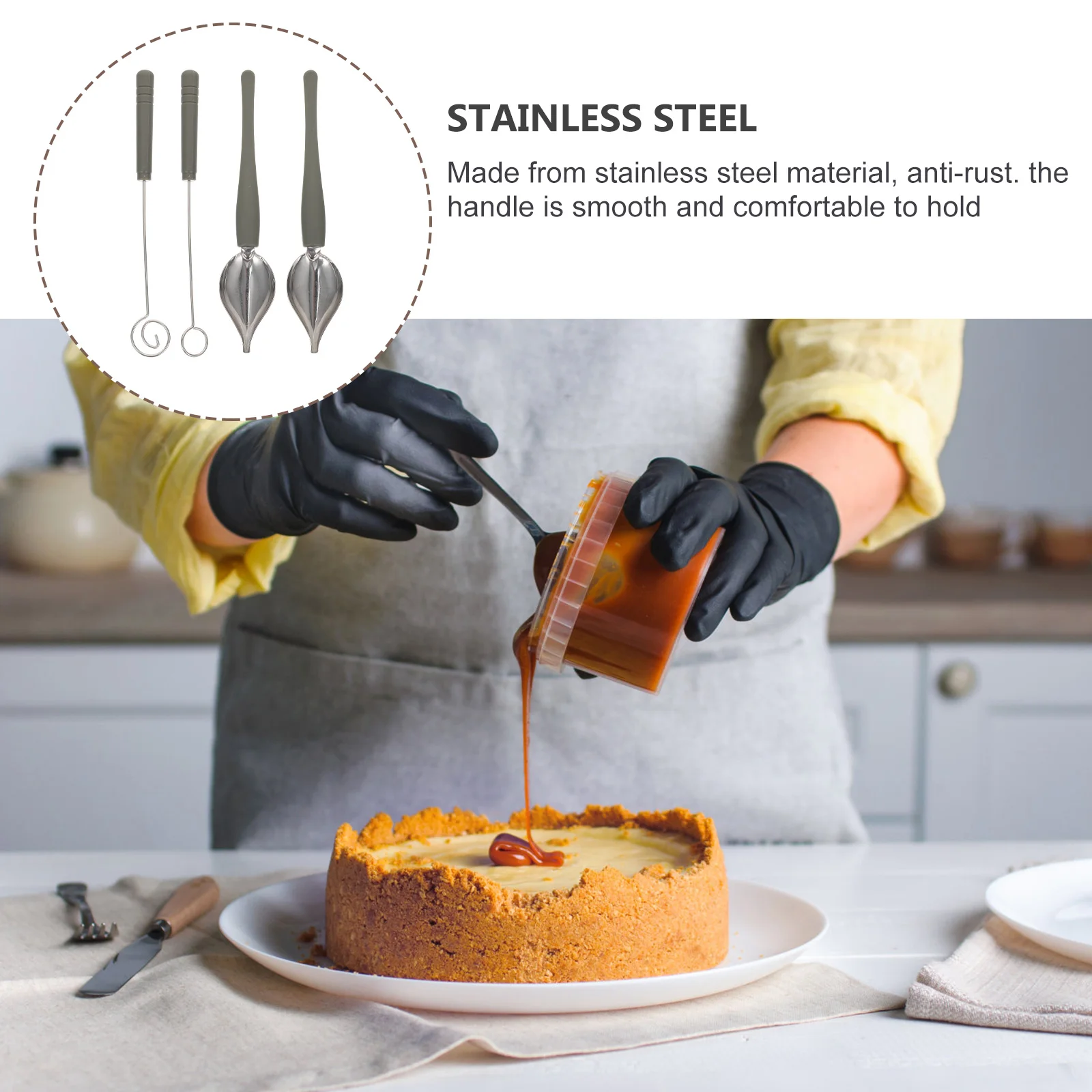 

4pcs Stainless Steel Sauce Drawing Spoon Chocolate Dipping Tools Set For Cake Coffee Baking Fondue Kitchen Accessories Culinary