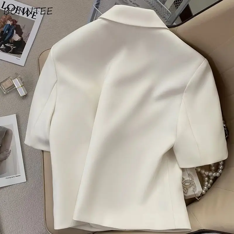 Blazer a maniche corte Donna Solid Ritagliata Trendy All-match Moda coreana Classica Office Lady Harajuku Temperamento Estate Mujer