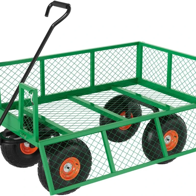 Heavy Duty Steel Garden Cart 500 LBS Capacity 3 in 1 Pullable Garden Wagon with 10 in Wheels for Gardening Soil, Tools