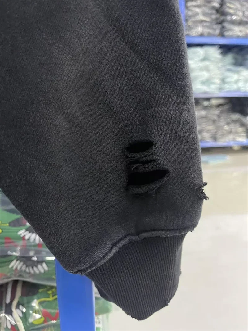 Black Saint Michael Men's Sweatshirts SAINT Logo Letter Printing Destroy Washed Oversized Casual Hoodies