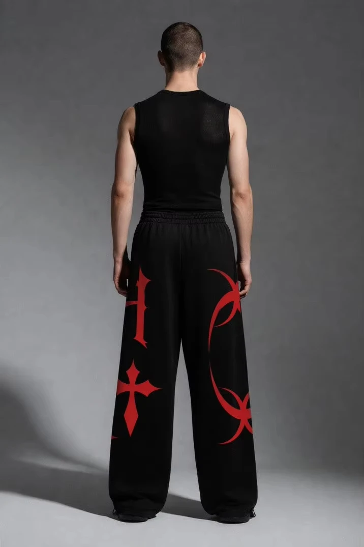 Gothic Horde Totem Wide Leg Sports Pants for WomenY2K Dark Street Style Loose Straight Running Pants Harikurus Punk Casual Pants