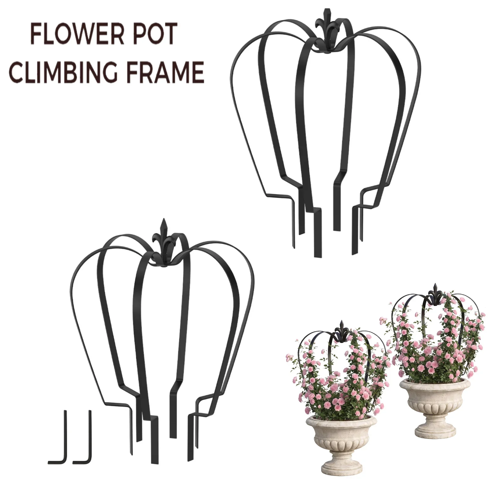 2Pcs Metal Plant Support Pile Frame Vines Garden Vines Climbing Stake Stand Balcony Plant Flower Trellis European Flower Stand